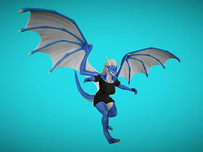 Blue Dragon like Game and Movie Character With Wings Black Top and Blue Pants 3d model