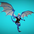 Blue Dragon like Game and Movie Character With Wings Black Top and Blue Pants