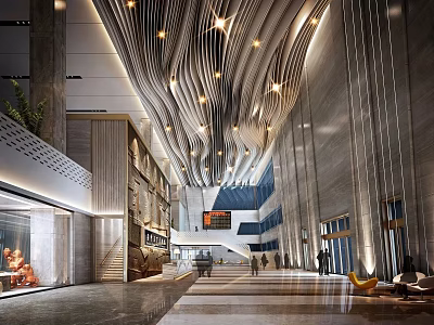 Modern Cinema Lobby Interior Design With Spacious Layout And Elegant Lighting 3d model