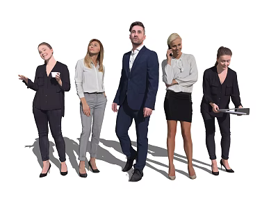 A group of business professionals in formal attire engaged in work activities 3d model