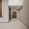 Modern Elevator Lobby With Stone Walls And Gold Accents 3d model
