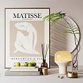 Stylish Ornament Decoration Set with Matisse Poster Green Plant Candle Vase and Geometric Decorations