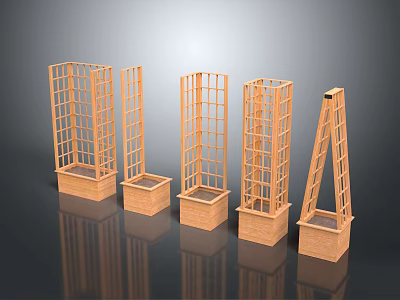 Wooden Fence Frame Structures With Different Styles And Base Designs For Outdoor Use 3d model