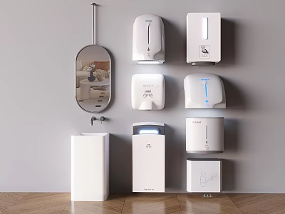 Modern Minimalist Bathroom Accessories With Wall Mounted Mirror Soap Dispenser Tissue Box And Trash Can 3d model