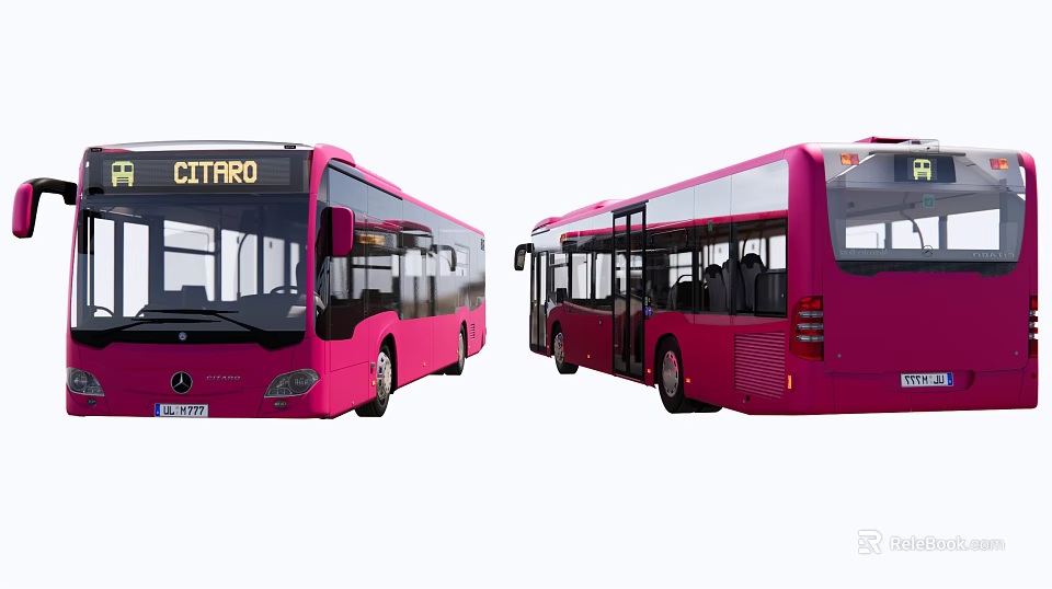 Modern Pink CITIRO City Buses Exterior Design With Clear Display And Side View 3d model 