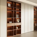 Modern Wooden Bookcase With Built in Lighting Shelves And White Cabinet Doors