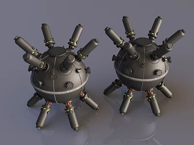 Two Black Mechanical Spheres With Multiple Tubular Protrusions And Industrial Design 3d model