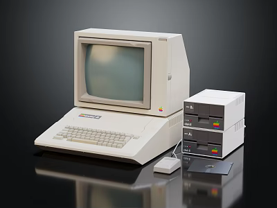 Vintage Computer System With Monitor Keyboard Mouse And External Storage Drives 3d model
