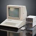 Vintage Computer System With Monitor Keyboard Mouse And External Storage Drives