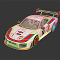 White Race Car With Red Blue Stripes Rear Wing And Number 10