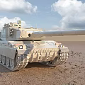 Modern Military Tank With Large Gun Barrel On Desert Terrain Under Sky
