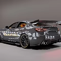 Sporty Car Design With Dark Gray Exterior Gold Wheels Rear Spoiler And Orange Seats