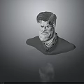 Man 3D Head Sculpture With Exaggerated Hair Facial Features And Gray Background
