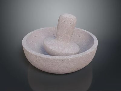 Stone Mortar and Pestle for Grinding Spices and Herbs in Home Kitchen 3d model