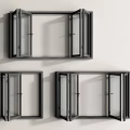 Three Modern Black Framed Windows In Open Styles Against White Wall 3d model