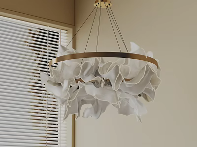 Modern Elegant White Petal Shaped Chandelier With Gold Circular Metal Frame Hanging Design 3d model