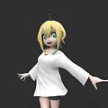 Anime Style 3D Model Woman With Blonde Hair Green Eyes And White Outfit