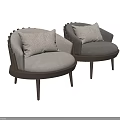 Modern Gray Accent Chair With Walnut Wood Frame And Upholstered Seat Cushion