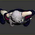 3D Female Character Model With Silver Hair Gray Vest Leather Jacket Shorts And Blue Boots