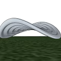 Silver Spiral Landscape Sculpture in Lush Green Park With Surrounding Trees and Grass