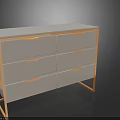 Modern Console Cabinet And Side Cabinet With Golden Metal Frame And White Storage Drawers