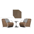 Leisure Sofa Set With Orange Upholstery Metal Armrests Plaid Cushions And Small Side Table