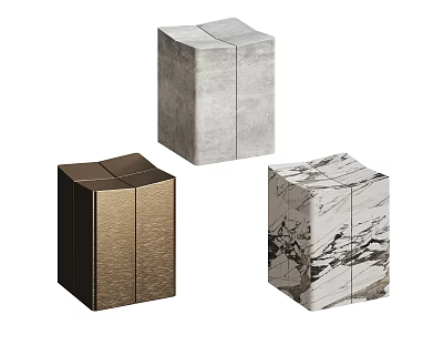 Modern Minimalist Cube Shaped Stools With Metallic Marble And Concrete Finishes 3d model