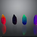 Four Colorful Reflective Plants In Red Black Green Purple On Gray Background