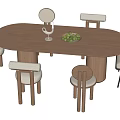 Modern Dining Table Set With Oval Wooden Table And Matching Comfortable Chairs 3d model