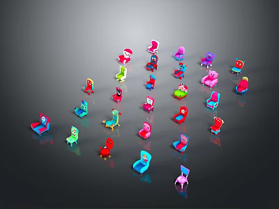 Colorful Small Chairs With Diverse Colors And Modern Cartoon Style Designs 3d model
