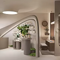 Modern SPA Sauna Interior Design With Curved Structures Green Plants And Soft Lighting