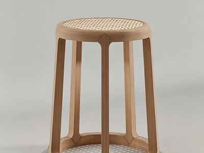 Modern Minimalist Solid Wood Stool With Handwoven Rattan Seat For Home Dining And Living Spaces 3d model