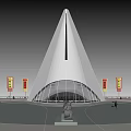 Modern Museum Building With Geometric Facade Open Plaza And Glass Structure