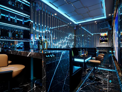 Luxury KTV Interior With Bar Counter Wine Bottles And Seats 3d model