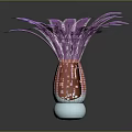 Decorative Ornament Set With Purple Feather Plant And Pineapple Shaped Vase On White Base