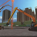Aerial Planning View of Construction Site With Cranes Excavators and High Rise Buildings