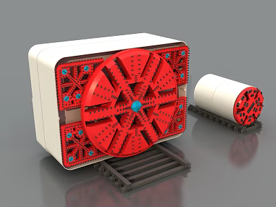 Heavy Duty Industrial Tunnel Boring Machine with Red Cutting Head and Track System 3d model