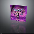 Anime Character With Blue Hair Winged Decorations Black Bodysuit On Purple Background Wielding Weapon