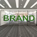 Brand Display On Office Glass Wall With Innovations Teamwork Strategy Elements