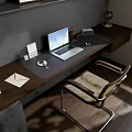 Modern Wooden Desk With Laptop Mouse Paper Organizer Radio Globe And Chair