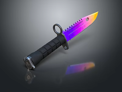 Colorful Serrated Blade Dagger With Black Textured Grip And Reflective Dark Background 3d model