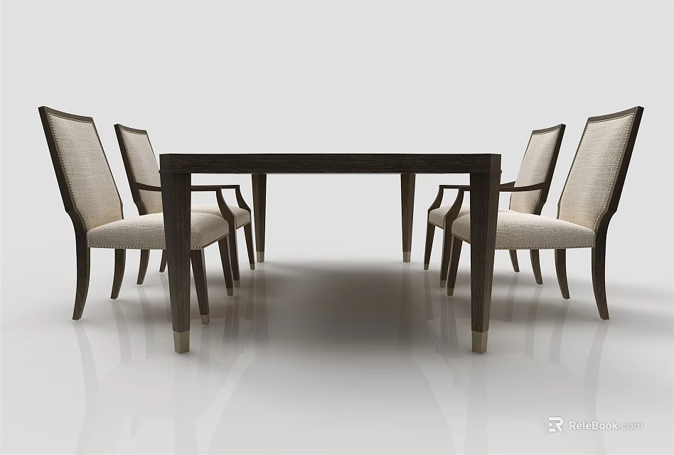 Modern Wooden Dining Table Set With Four Upholstered Chairs For Home Dining Area 3d model 