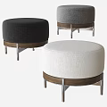 Round Upholstered Ottoman Stools with Black Gray White Fabric and Metal Legs Wooden Trim