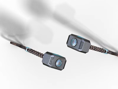 Two Stylish Weapons With Blue Lenses And Metal Wrapped Structure 3d model
