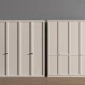 Modern White Wardrobes With Sliding Doors Against Gray Wall And Wooden Floor