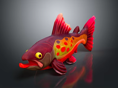 Colorful Fish Shaped Toy With Red Orange Body Yellow Eyes And Spots For Kids Playtime 3d model