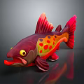 Colorful Fish Shaped Toy With Red Orange Body Yellow Eyes And Spots For Kids Playtime