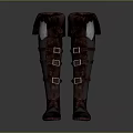Vintage Red Leather Knee High Boots With Metal Buckle Straps For Daily Use
