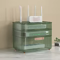 Modern Home Green Transparent Ribbed Storage Shelf Holding Electronic Devices And Small Potted Plant