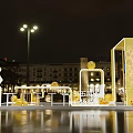 Hainan Famous Snacks Square Stall with Yellow Structure and Night Decor